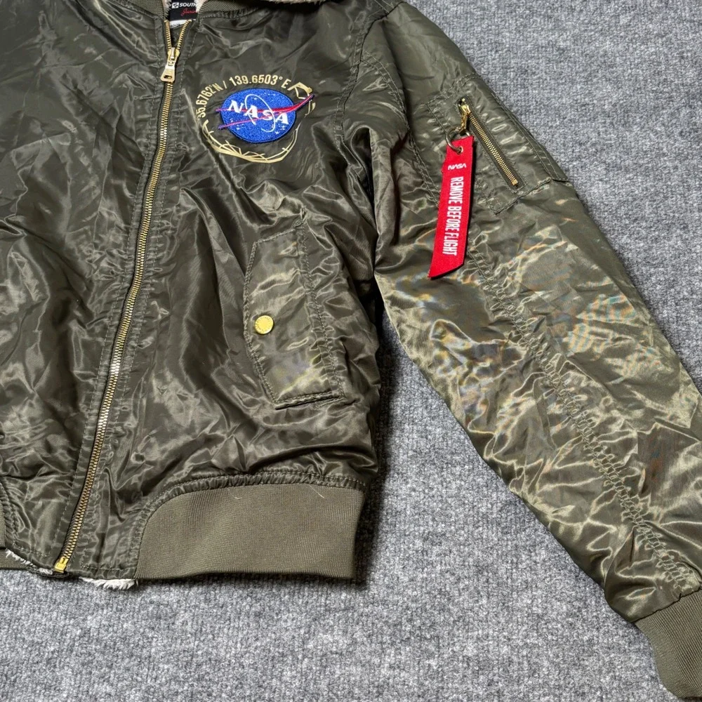 Southpole Kids Bomber Jacket NASA Space Explorer Sherpa‎ Lined Olive Green XL